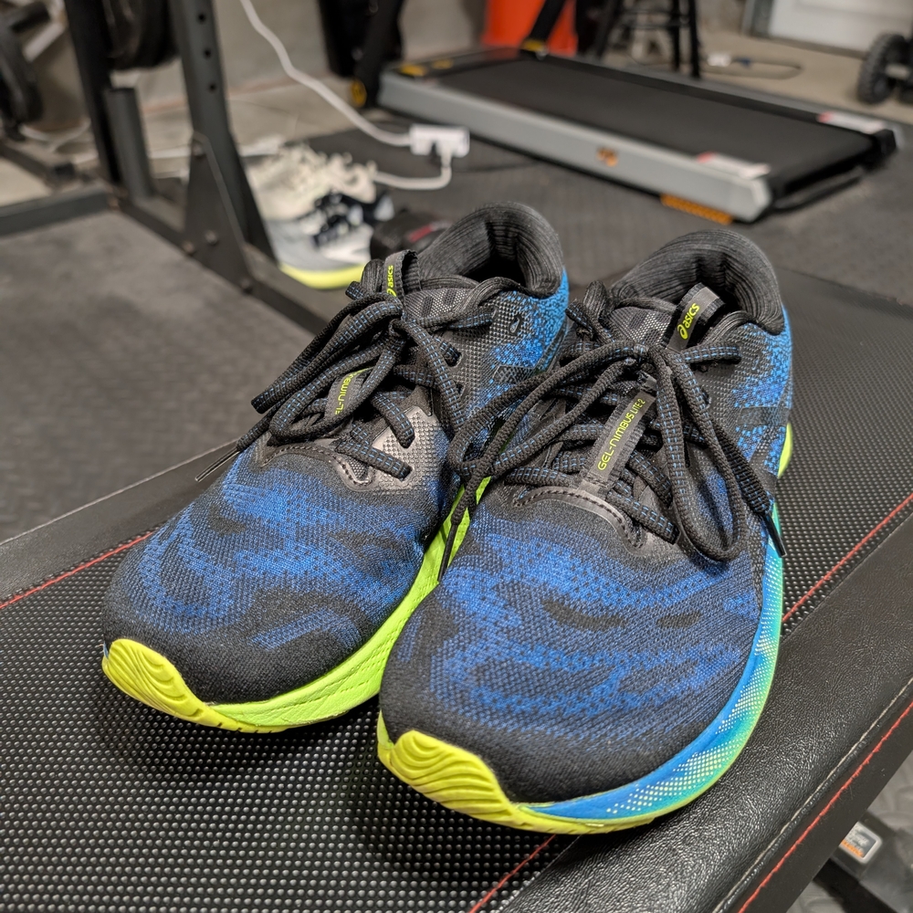 Asics Black and Blue Athletic Shoes with Mesh Design